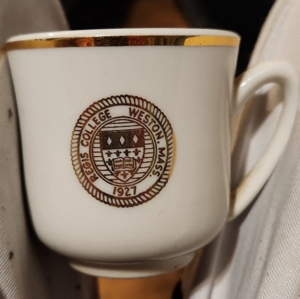 COPY - Vintage gold rim genuine Taylor mug, Regis College Weston Massachusettes